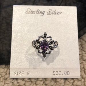 Sterling Silver Ring - Marcasite & Purple Stone